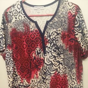 Ladies Red white & blue floral print shirt
